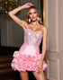 Corset Strapless Pink Sequin Homecoming Dress with 3D Flowers