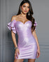 Off The Shoulder Lilac Ruffled Satin Homecoming Dress