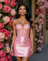 Pink Strapless Satin Corset Homecoming Dress