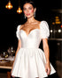 White Puff Sleeve A Line Homecoming Dress