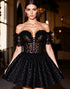 Off The Shoulder Black Appliqued A Line Homecoming Dress