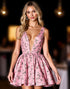 Floral Pink A Line Print Homecoming Dress