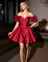 Off The Shoulder Burgundy Satin Homecoming Dress