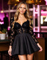 Black Appliqued Long Sleeve Homecoming Dress