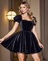 Velvet Black A Line Homecoming Dress with Puff Sleeves