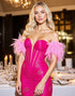 Fuchsia Strapless Ruched Homecoming Dress with Feathers