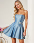 Strapless Blue A Line Satin Homecoming Dress