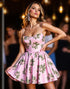 Pink Floral A Line Print Homecoming Dress