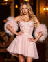 Sequin Blush Corset Homecoming Dress with Feathers