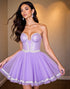 Strapless Beaded Purple A Line Homecoming Dress