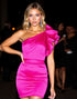 One Shoulder Fuchsia Bodycon Ruffled Homecoming Dress