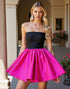 Strapless Fuchsia and Black A Line Homecoming Dress