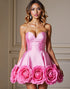 Strapless A Line Pink Homecoming Dress with 3D Flowers