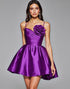 Dark Purple Ruched Satin Homecoming Dress with 3D Flowers