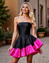 Fuchsia and Black Strapless A Line Homecoming Dress
