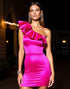 Fuchsia One Shoulder Satin Homecoming Dress with Ruffles