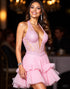 Halter Corset Pink Ruffled Homecoming Dress