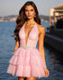 Tiered Halter Corset Pink Homecoming Dress