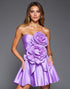 Strapless Purple Ruched Homecoming Dress with 3D Flowers