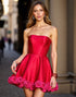 Strapless A Line Red Homecoming Dress with 3D Flowers