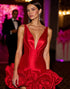 Red Satin Sheath Homecoming Dress with 3D Flowers