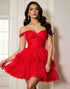 Off The Shoulder Ruffled Red Homecoming Dress