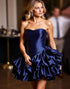 Tiered Strapless Navy Ruffled Homecoming Dress