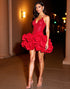 Tiered Ruffled Red Homecoming Dress with Sequins