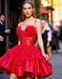 Corset Appliqued Red Homecoming Dress with 3D Flowers