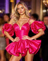Ruffled Fuchsia Satin A Line Homecoming Dress