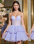 Lavender Strapless Tulle Corset Appliqued Homecoming Dress