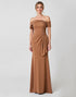 Off the Shoulder Chiffon Appliqued Brown Mother Of The Bride Dress