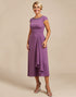 Purple Ruched Midi Mother Of The Bride Dress