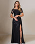 Black A Line Appliqued Mother Of The Bride Dress with Slit