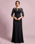 Black Cut Out Illusion Neck Appliqued Mother Of The Bride Dress