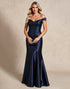 Sparkly Mermaid Navy Off the Shoulder Satin Formal Dress