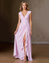 Chiffon Ruffled Candy Pink A Line Bridesmaid Dress with Slit