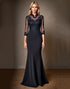 Mermaid Black Illusion Neck Appliqued Mother Of The Bride Dress