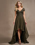 A Line Chiffon Appliqued High-Low Olive Mother Of The Bride Dress