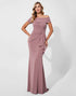 Off the Shoulder Ruched Chiffon Vintage Mauve Mother Of The Bride Dress