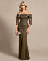 Off the Shoulder Appliqued Olive Sheath Mother Of The Bride Dress