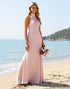 Candy Pink Halter Chiffon Bridesmaid Dress