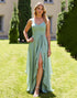 Chiffon Ruffled Sage Green Bridesmaid Dress with Sash