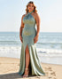 Halter Plus Size Eucalyptus Mermaid Brideamaid Dress