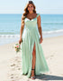 A Line Chiffon Mint Green Bridesmaid Dress with Slit