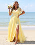 Yellow A Line Chiffon Appliqued Bridesmaid Dress