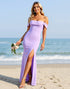Off the Shoulder Chiffon Lilac Bridesmaid Dress with Slit