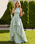 Halter Chiffon Ruffled Sage Green Bridesmaid Dress