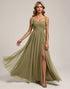 A Line Olive Chiffon Bridesmaid Dress with Slit