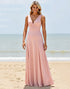 Chiffon V-Neck Blush A Line Bridesmaid Dress